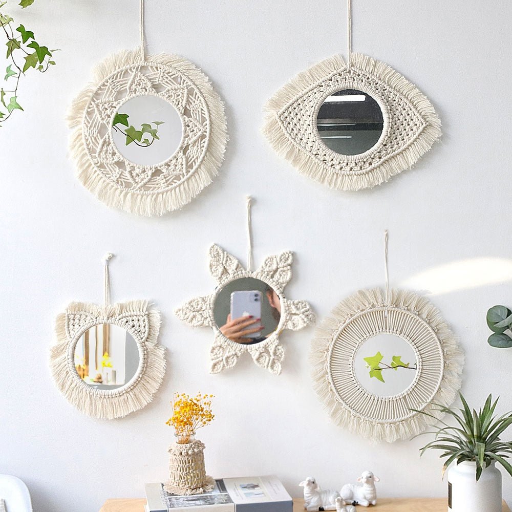 Boho Macrame Mirror Wall Decoration for Bedroom Living Room