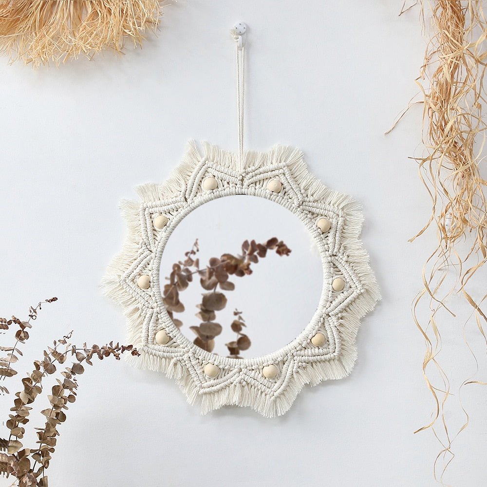 Boho Macrame Round Mirror: Decorative Hanging Wall Mirror for Bedroom and Living Room Decor - DormVibes