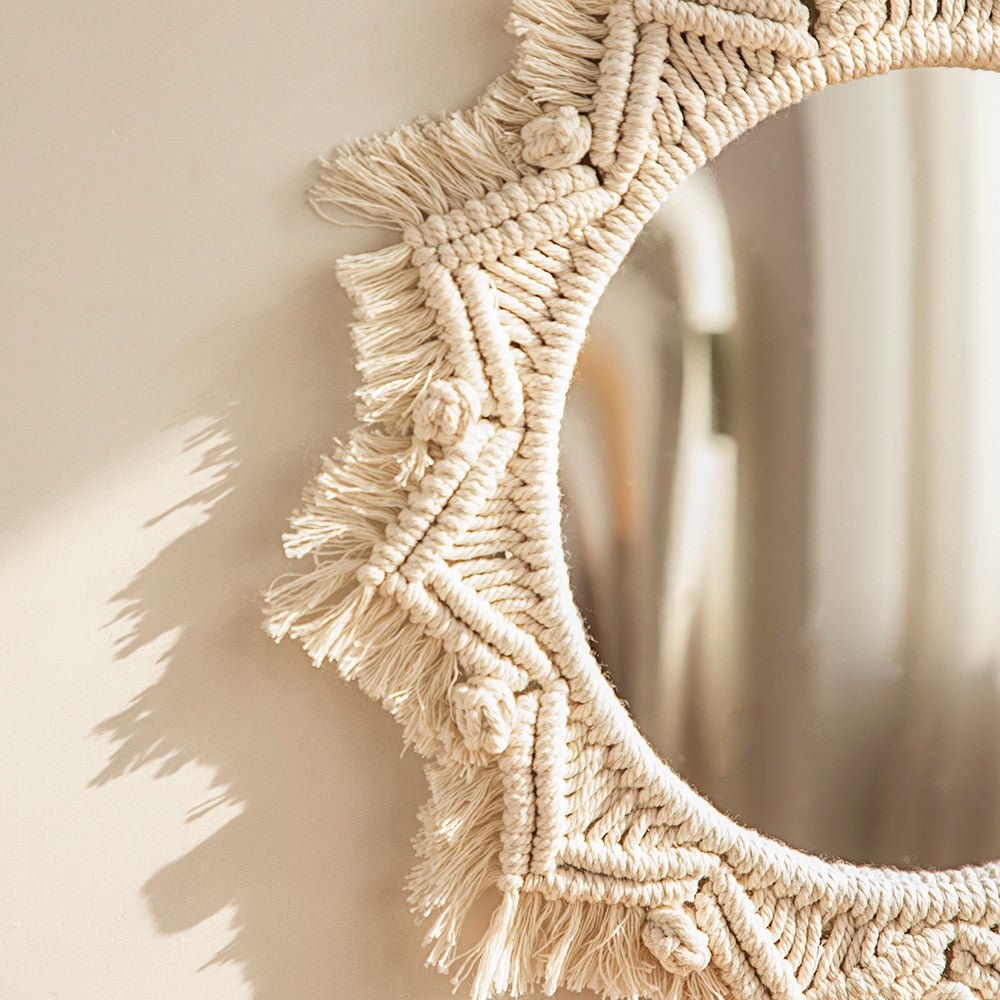 Boho Macrame Round Mirror: Decorative Hanging Wall Mirror for Bedroom and Living Room Decor - DormVibes