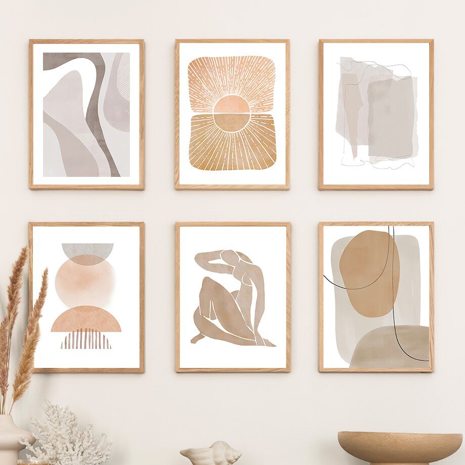 Boho Minimalist Geometric Color Block Shapes Wall Art Set - DormVibes