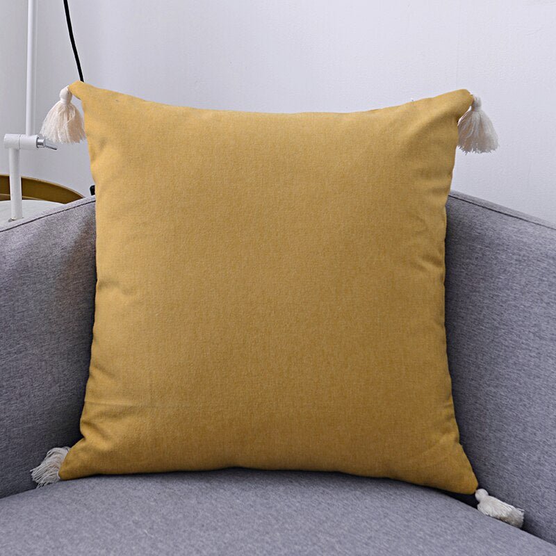 Boho Style Cotton Linen Cushion Cover with Tassels: Beige, Grey, Blue, Yellow Pillow Cover for Sofa and Bed Home Decor - DormVibes