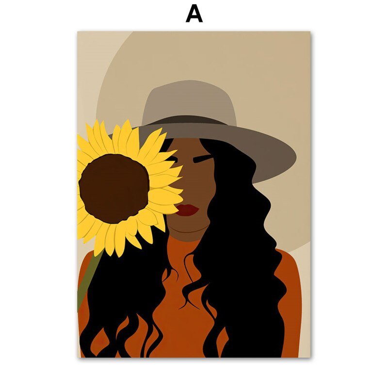 Boho Sunflower Serenade: African Women Wall Art Aesthetic Room Decor - DormVibes