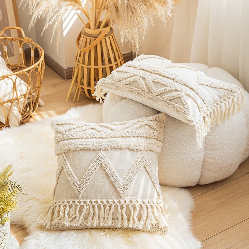 Boho Tassels Throw Cushion Cover: Tufted Pillow Cover, Square or