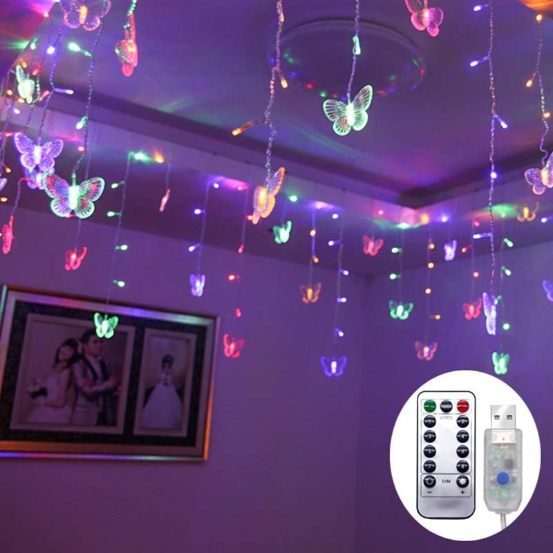 Butterfly LED Hanging Icicle Curtain String lights - DormVibes