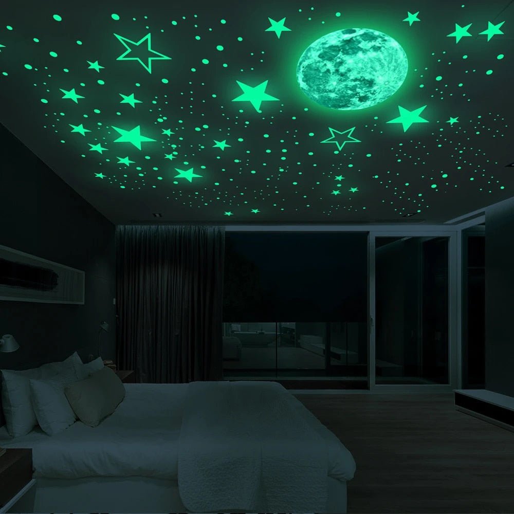 BX020 Moon and Stars Fluorescent Stickers – Colorful Luminous Wall Stickers for Bedroom Ceiling, Home Decor, Night Sky Theme - DormVibes