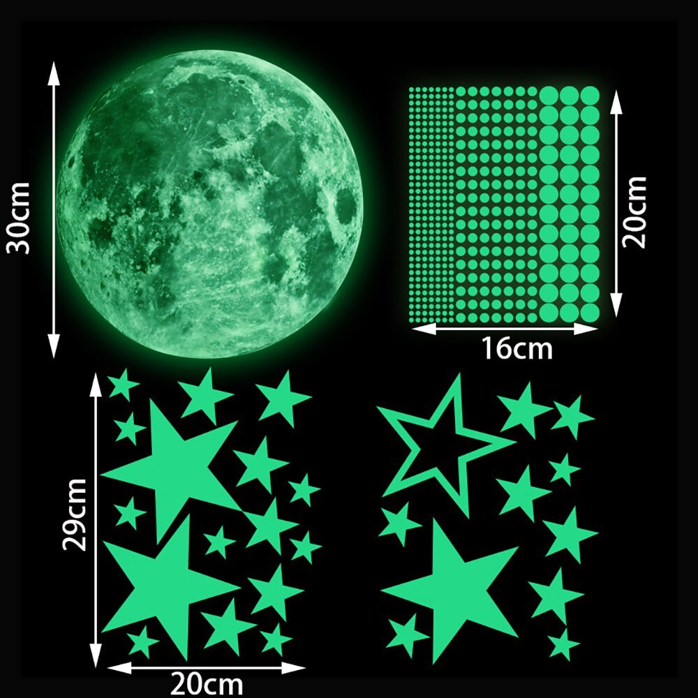 BX020 Moon and Stars Fluorescent Stickers – Colorful Luminous Wall Stickers for Bedroom Ceiling, Home Decor, Night Sky Theme - DormVibes