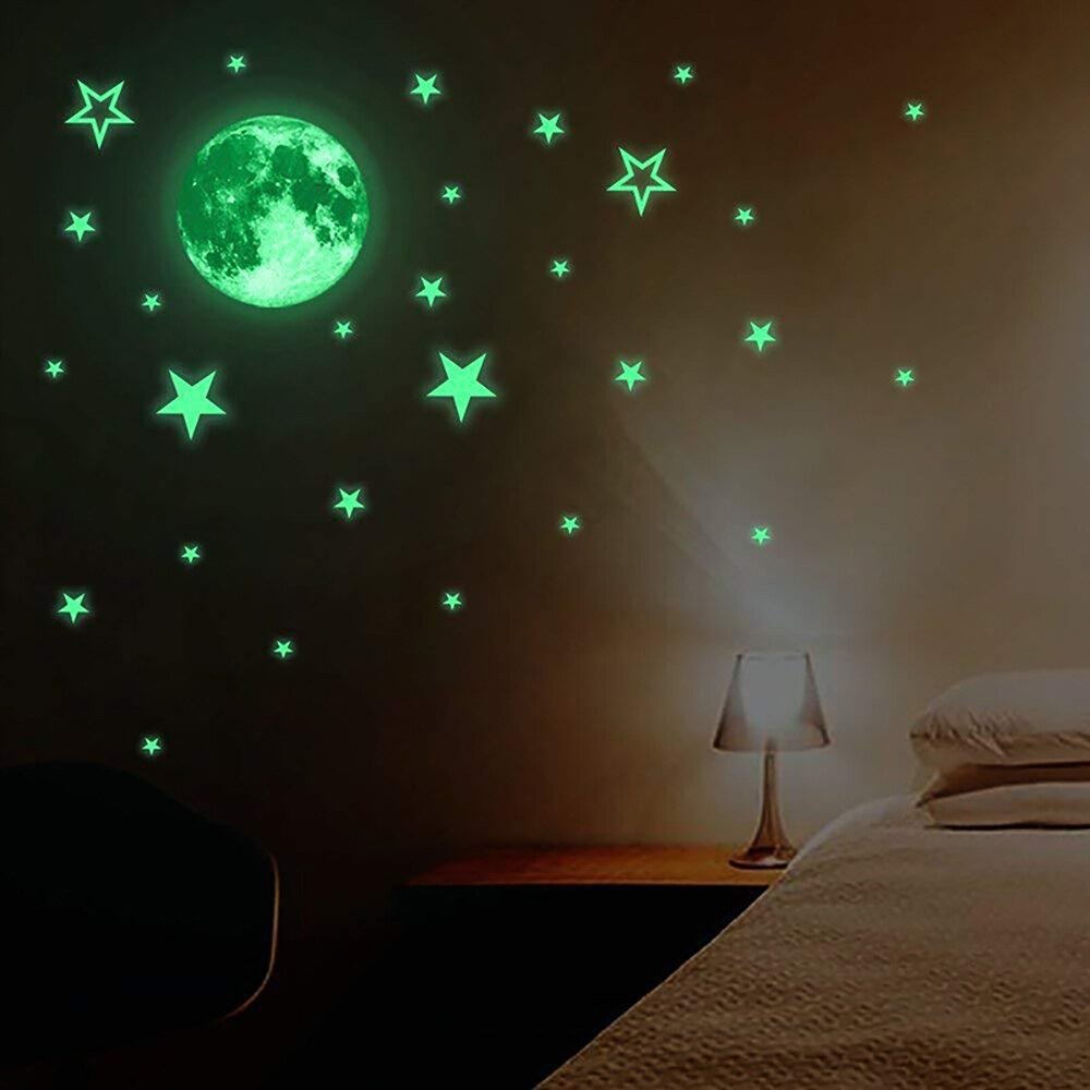 BX020 Moon and Stars Fluorescent Stickers – Colorful Luminous Wall Stickers for Bedroom Ceiling, Home Decor, Night Sky Theme - DormVibes
