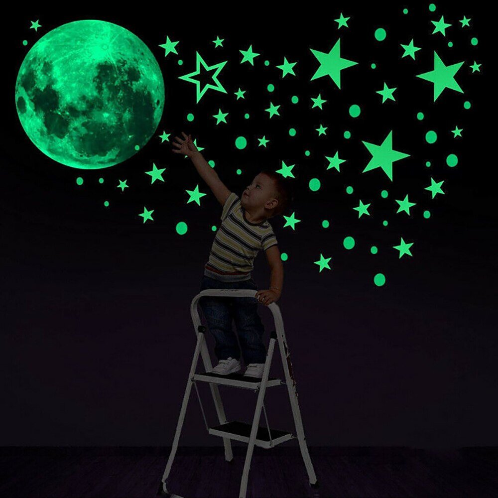 BX020 Moon and Stars Fluorescent Stickers – Colorful Luminous Wall Stickers for Bedroom Ceiling, Home Decor, Night Sky Theme - DormVibes