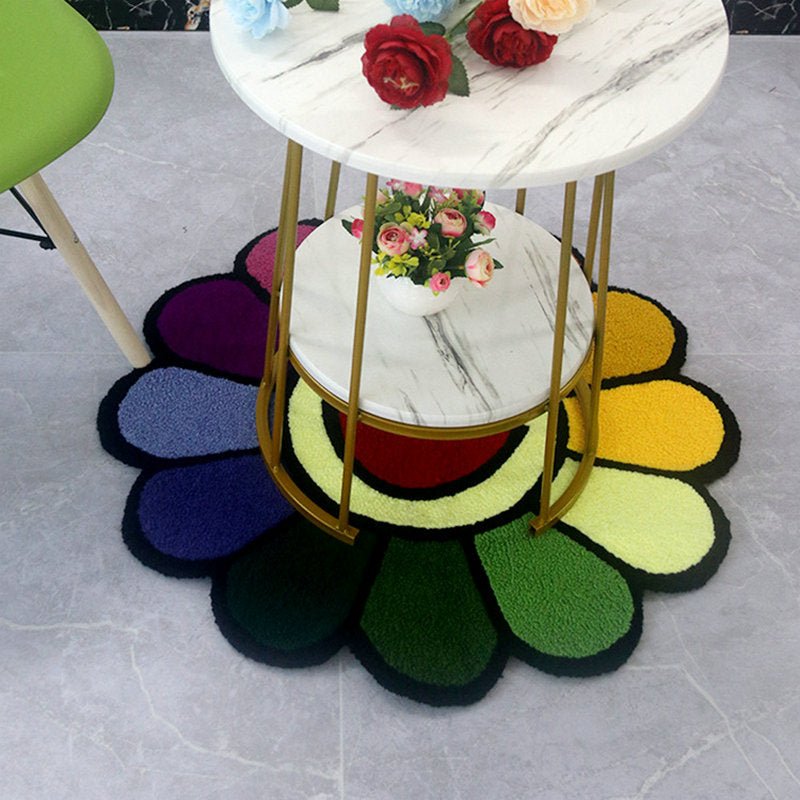 Cartoon Flower Round Carpet - Soft Plush Anti-Slip Rug for Cozy Living Room Decor - DormVibes