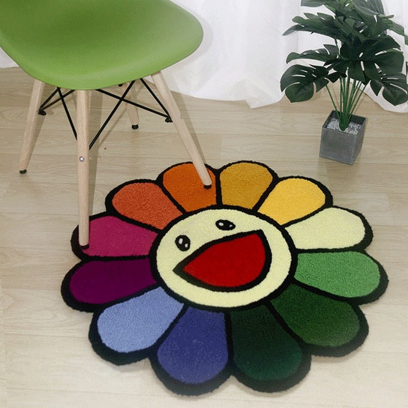 Cartoon Flower Round Carpet - Soft Plush Anti-Slip Rug for Cozy Living Room Decor - DormVibes
