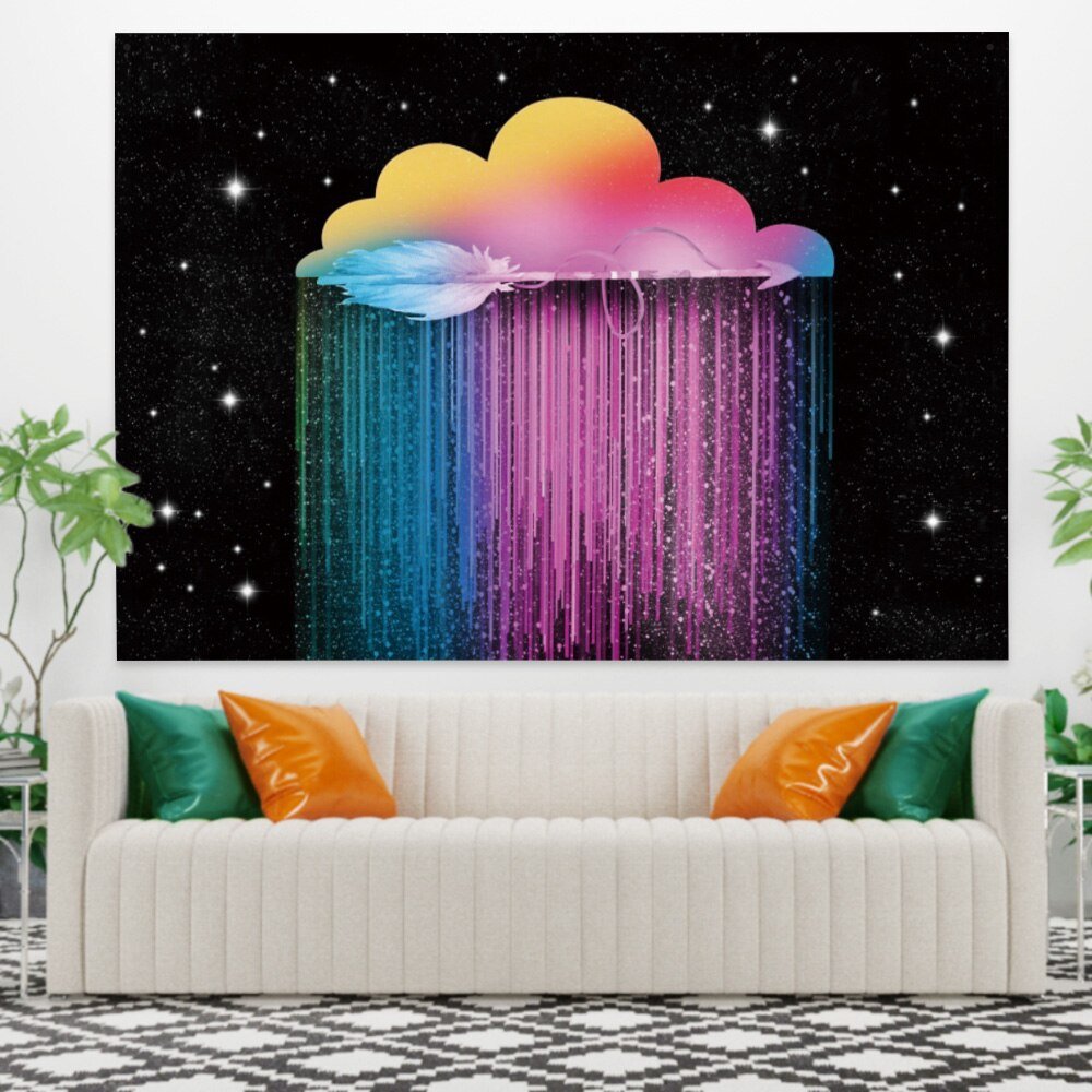 Celestial Dreams: Clouds Rainbow Galaxy Tapestry - DormVibes