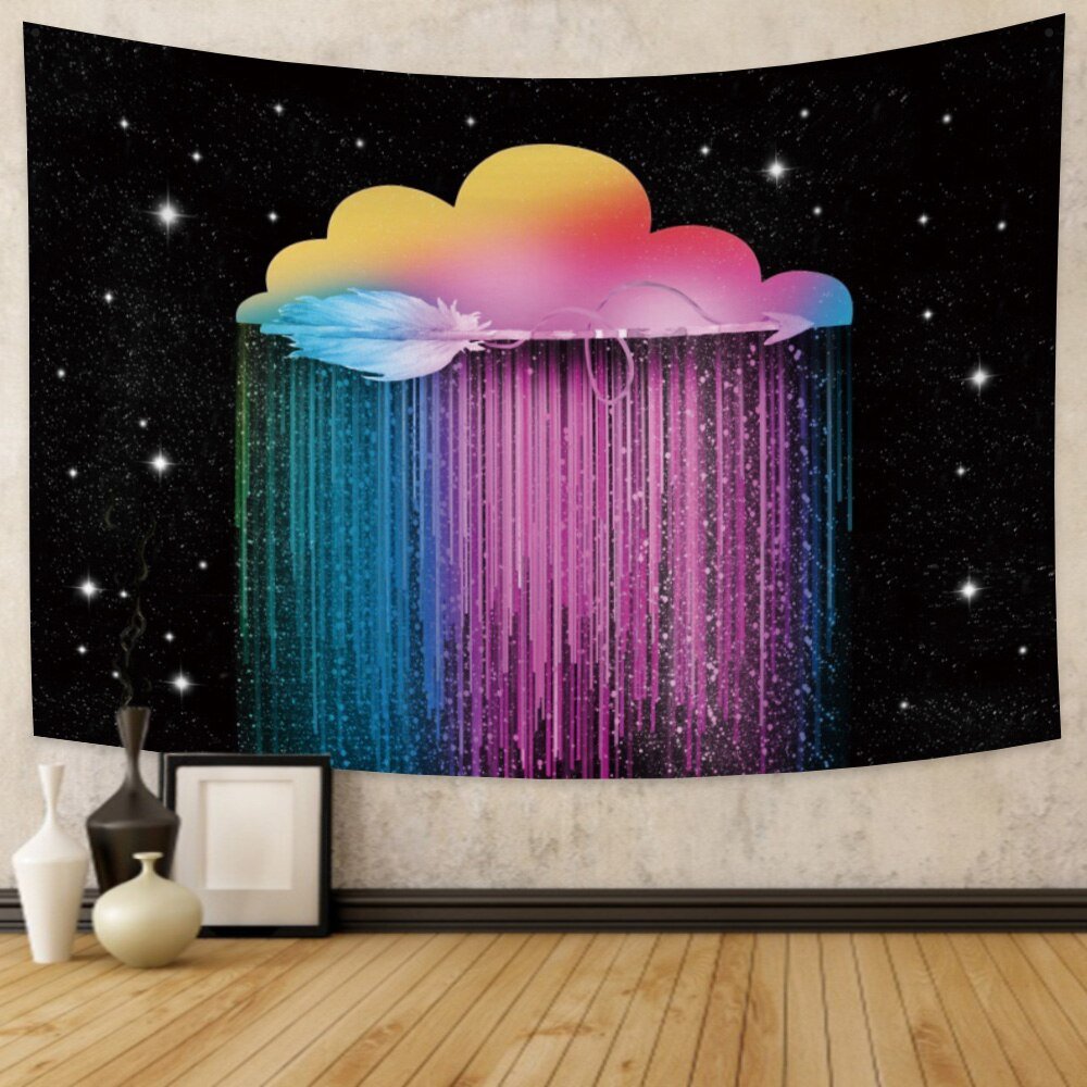 Celestial Dreams: Clouds Rainbow Galaxy Tapestry - DormVibes