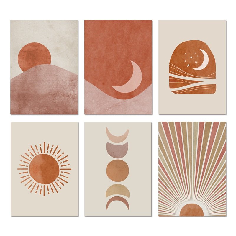 Celestial Serenity Abstract Sun and Moon Boho Canvas Print - DormVibes