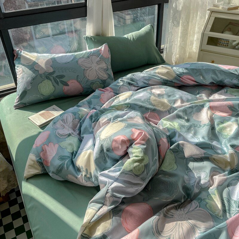 Charming Korean Flower Bedding Set - Cute and Cozy Duvet Cover Set for Twin, Full, Queen, and King Size Beds - DormVibes