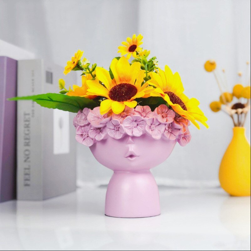 Charming Resin Vase with Flower Hairdo and Art Ornaments Storage Box - DormVibes