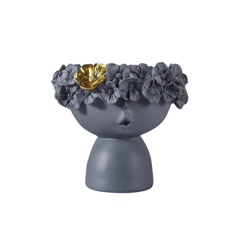 Charming Resin Vase with Flower Hairdo and Art Ornaments Storage Box - DormVibes