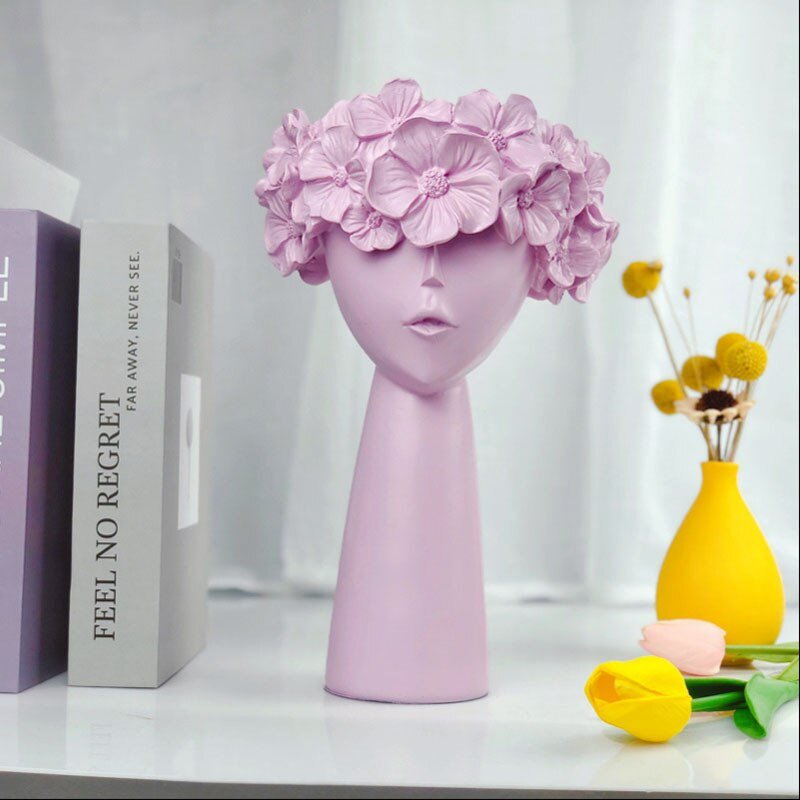 Charming Resin Vase with Flower Hairdo and Art Ornaments Storage Box - DormVibes