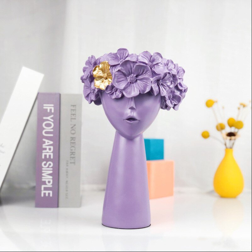 Charming Resin Vase with Flower Hairdo and Art Ornaments Storage Box - DormVibes