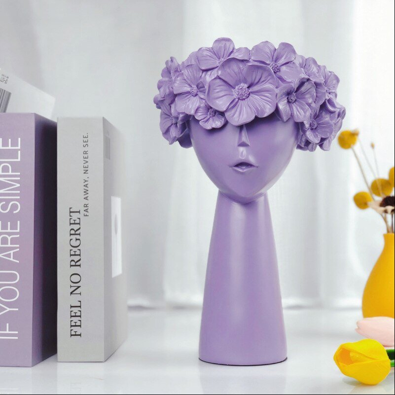 Charming Resin Vase with Flower Hairdo and Art Ornaments Storage Box - DormVibes