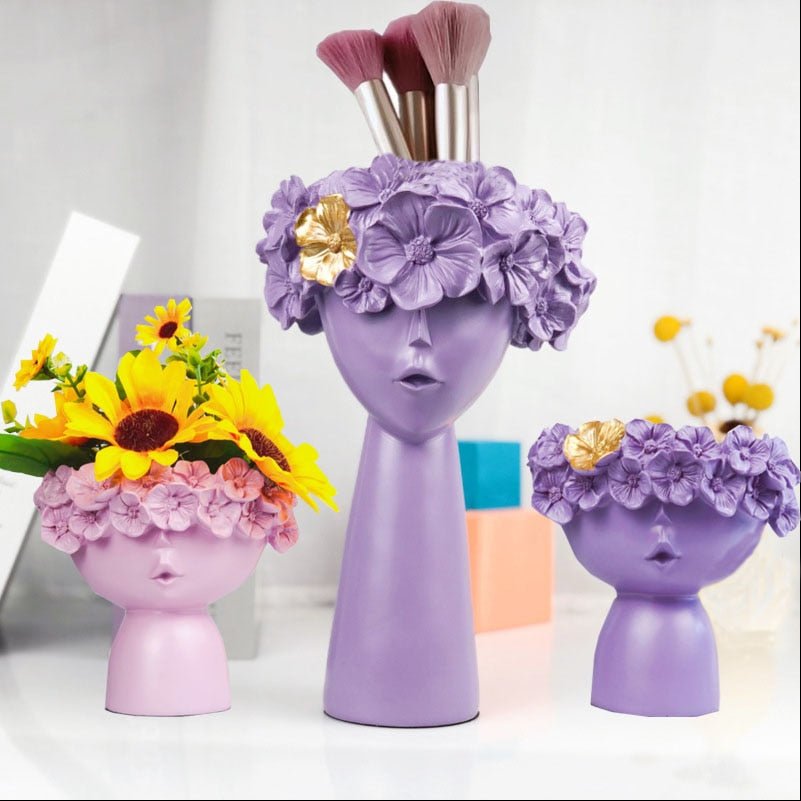 Charming Resin Vase with Flower Hairdo and Art Ornaments Storage Box - DormVibes