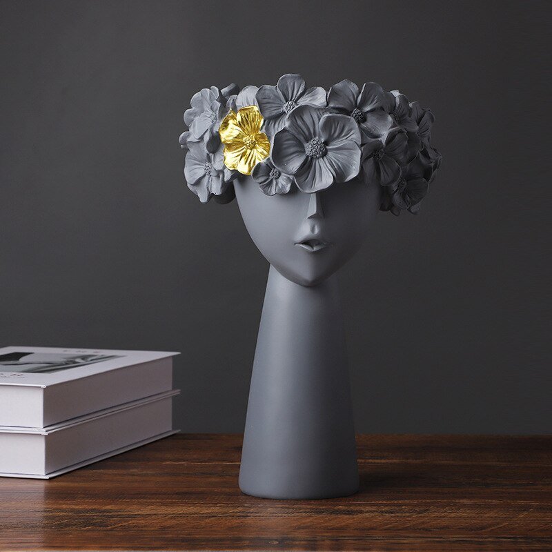 Charming Resin Vase with Flower Hairdo and Art Ornaments Storage Box - DormVibes