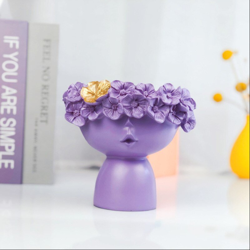 Charming Resin Vase with Flower Hairdo and Art Ornaments Storage Box - DormVibes