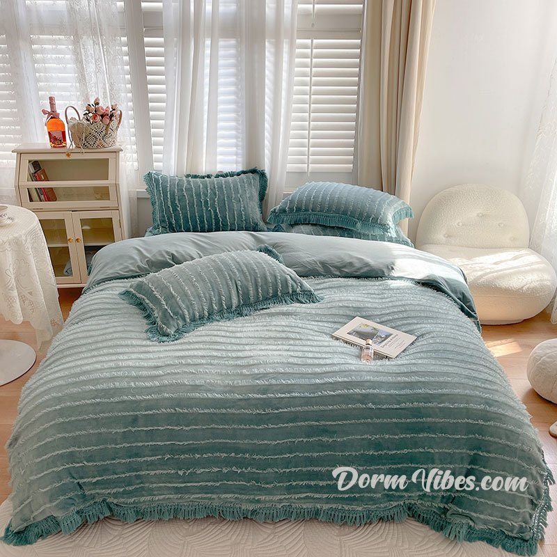 Chenille Fringe Bed Set - DormVibes