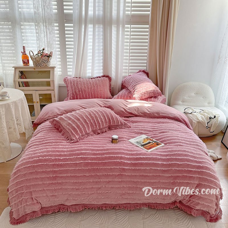 Chenille Fringe Bed Set - DormVibes