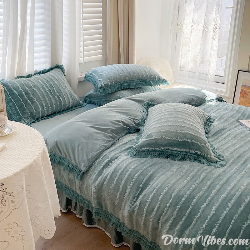 Chenille Fringe Bed Set - DormVibes