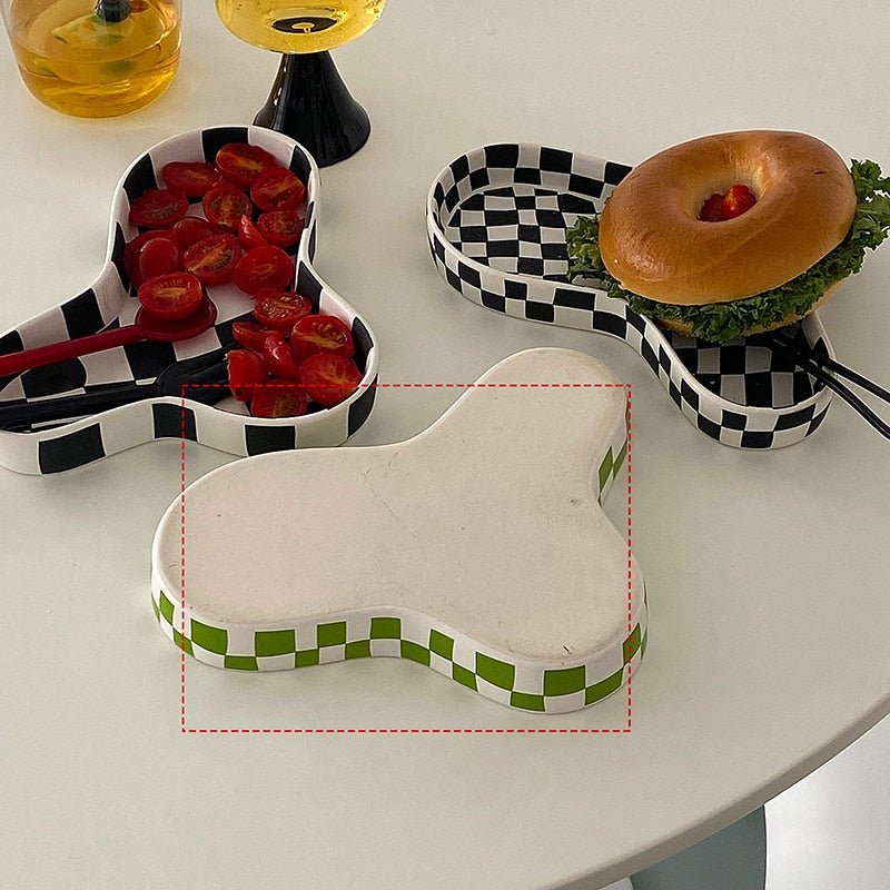 Chic Grids Ceramic Fruit Plate - Versatile Serving Tray and Jewelry Organizer for Elegant Home Table Decor - DormVibes