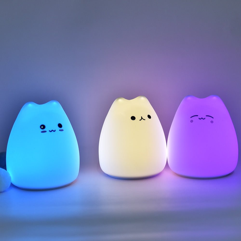 Children's LED Night Light - Soft Silicone Cartoon Cat Lamp with Touch Sensor for Bedroom Decor, Baby Kids Nightlight - DormVibes