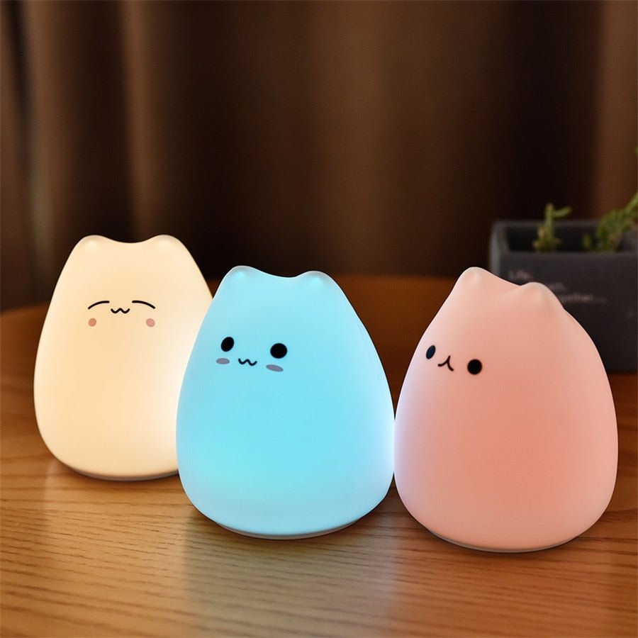 Children's LED Night Light - Soft Silicone Cartoon Cat Lamp with Touch Sensor for Bedroom Decor, Baby Kids Nightlight - DormVibes