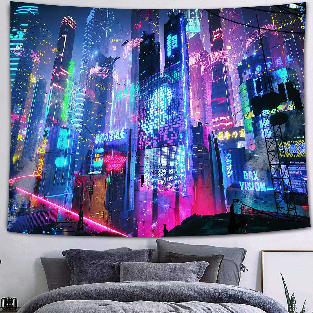 City Future Skyscraper Blacklight Tapestry - DormVibes