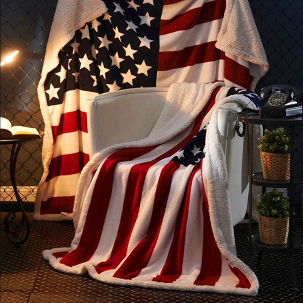 CLOOCL US & UK Flag Sherpa Blanket – Double Layer 3D Printed Fleece, Plush Throw Blankets for Sofas, Air Condition Quilts - DormVibes