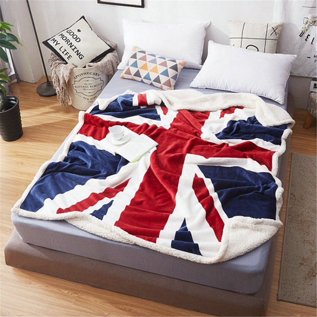 CLOOCL US & UK Flag Sherpa Blanket – Double Layer 3D Printed Fleece, Plush Throw Blankets for Sofas, Air Condition Quilts - DormVibes