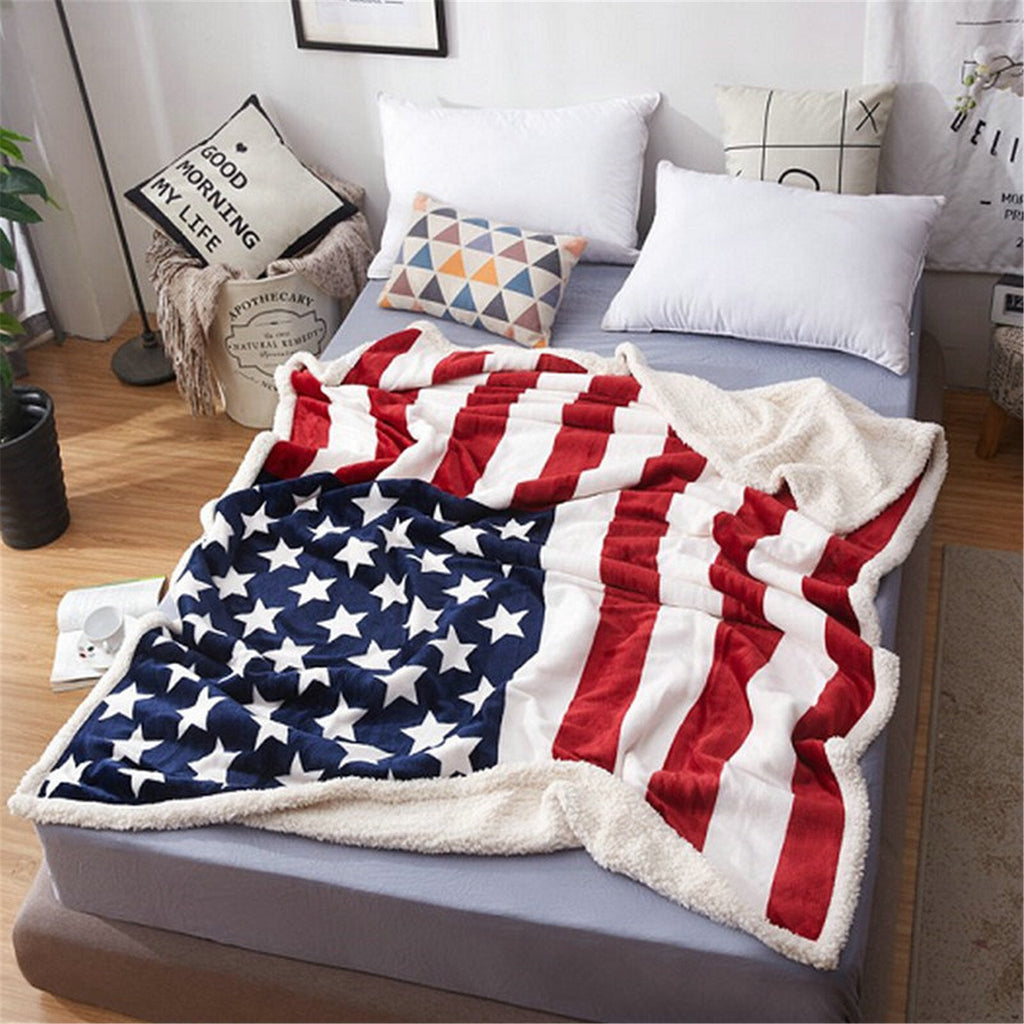 CLOOCL US & UK Flag Sherpa Blanket – Double Layer 3D Printed Fleece, Plush Throw Blankets for Sofas, Air Condition Quilts - DormVibes