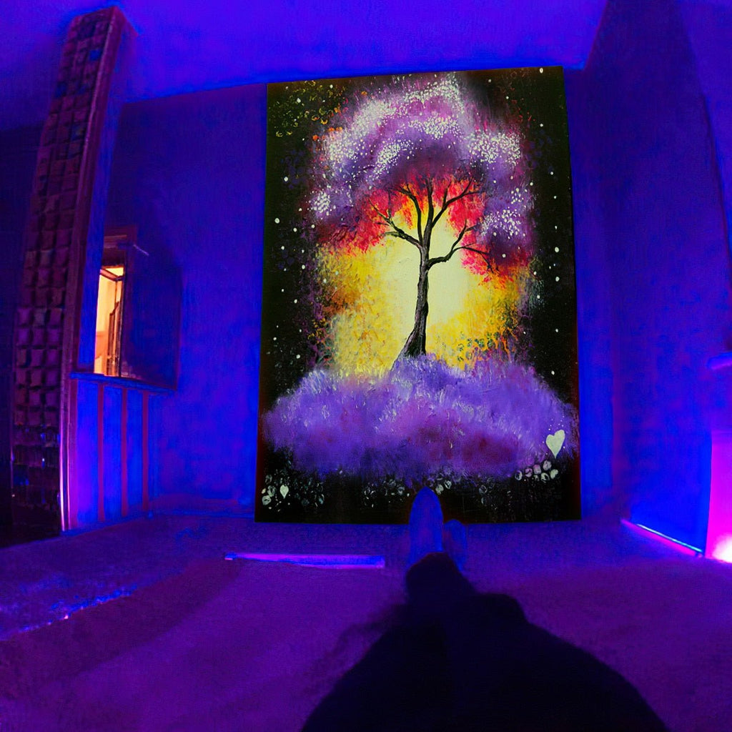 Cloud Space Tree Blacklight Tapestry - DormVibes