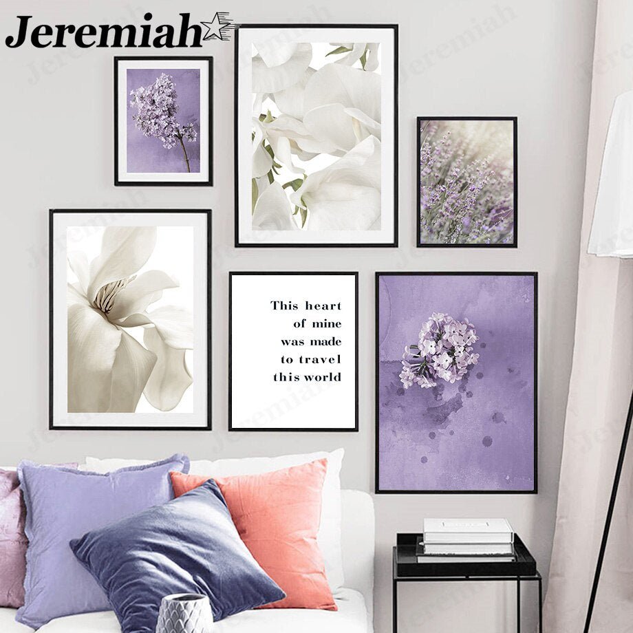 Coastal Lavender Lily Magnolia Wall Art Posters - DormVibes