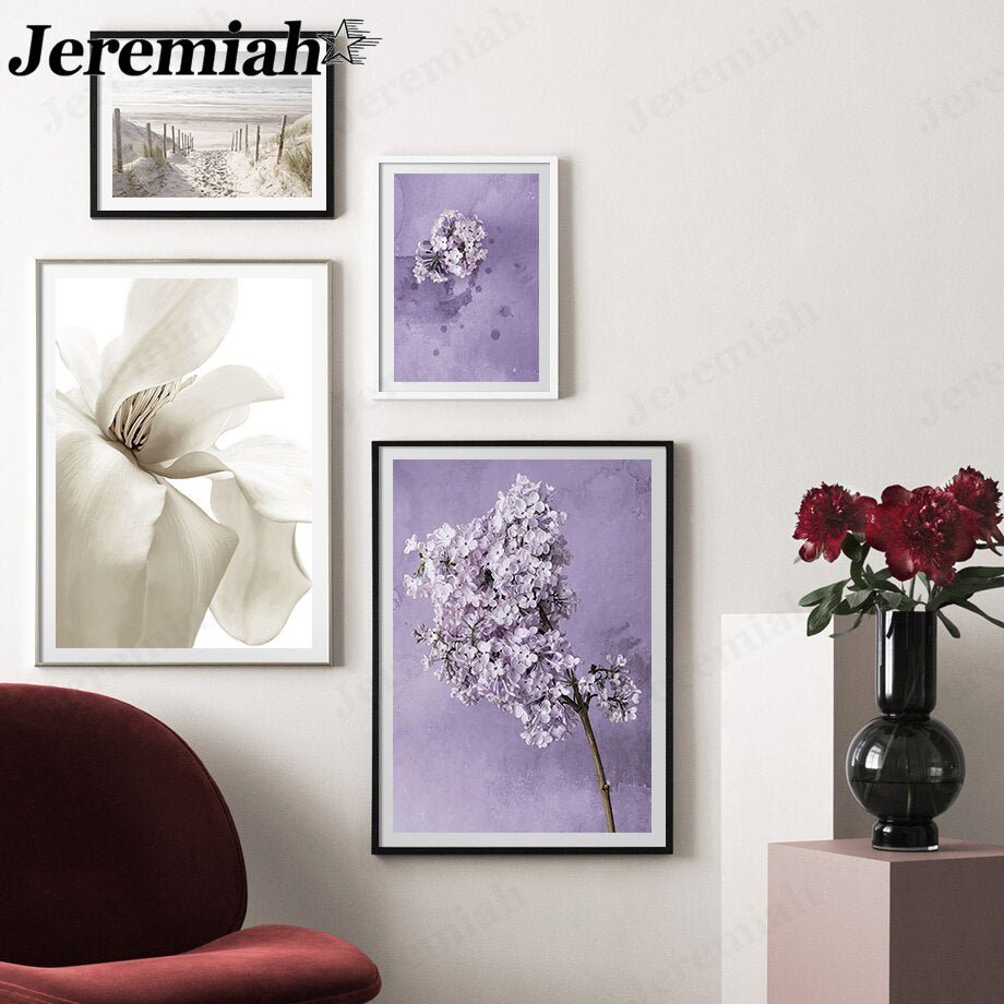 Coastal Lavender Lily Magnolia Wall Art Posters - DormVibes