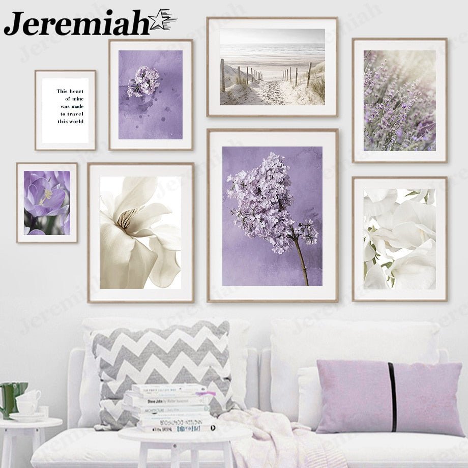 lavender flower wall decor Coastal Lavender Lily Magnolia Wall Art Posters – DormVibes