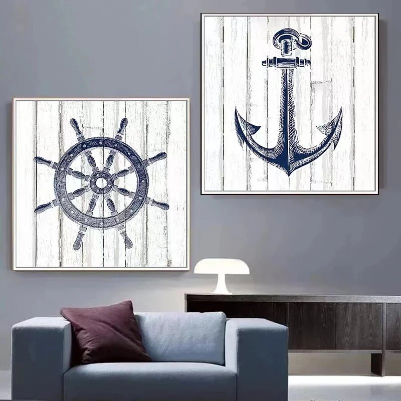 Coastal Wall Art Set: Nautical Charts, Lighthouse, Anchor, Compass - DormVibes