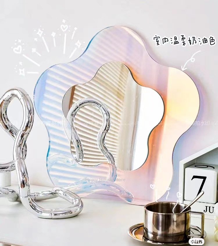 Colorful Acrylic Flower Mirror - Decorative Standing Mirror for Bedroom, Living Room, and Makeup Vanity - DormVibes