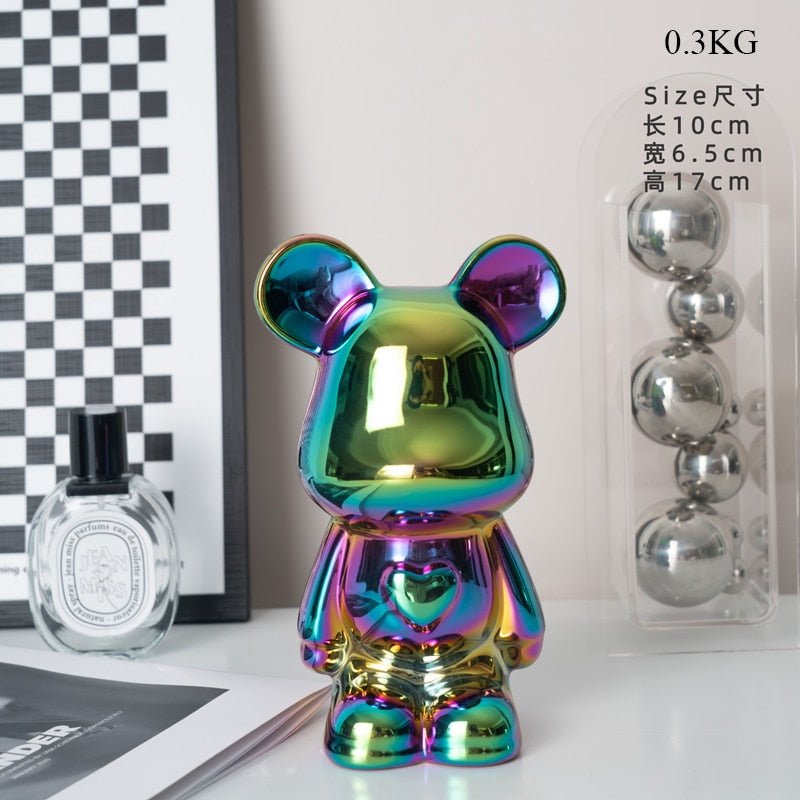 Colorful Ceramic Bear Sculpture and Statue Piggy Bank Desk Ornament - DormVibes