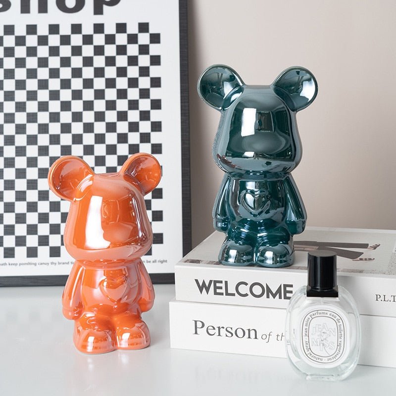 Colorful Ceramic Bear Sculpture and Statue Piggy Bank Desk