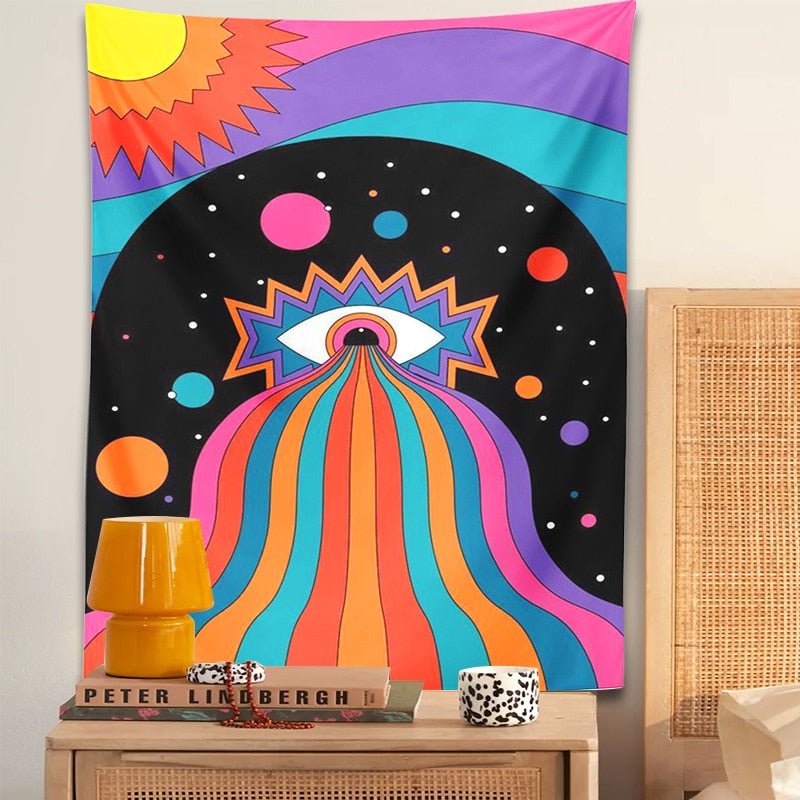 Colorful Eye Sun Moon Rainbow Tapestry - DormVibes