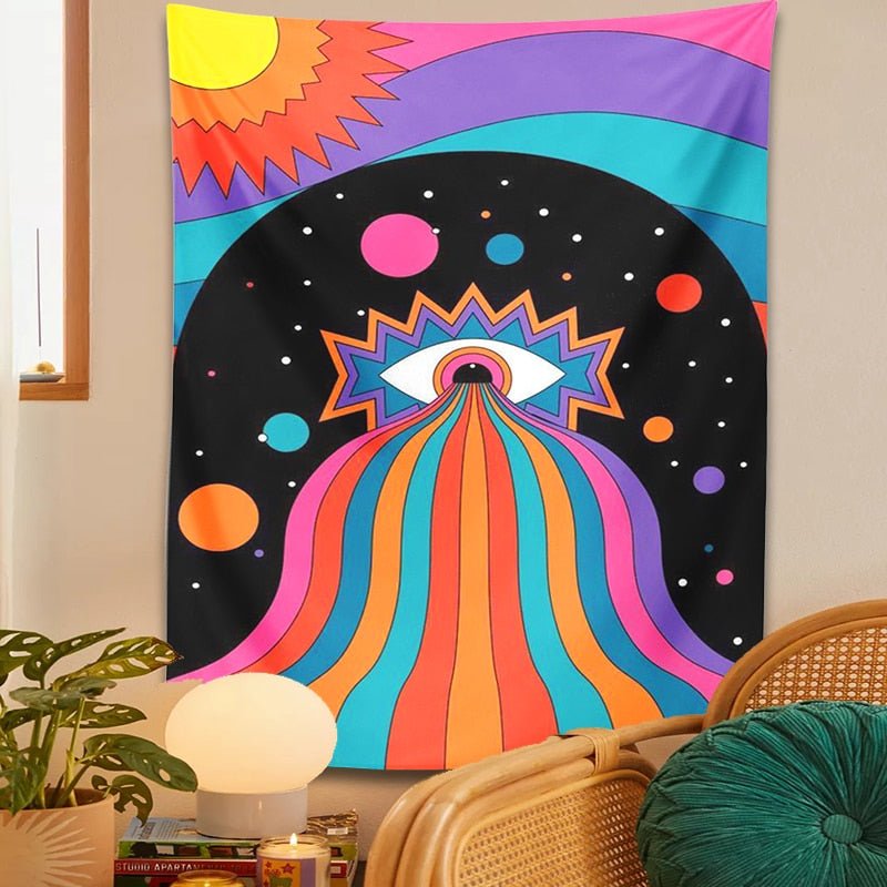 Colorful Eye Sun Moon Rainbow Tapestry - DormVibes