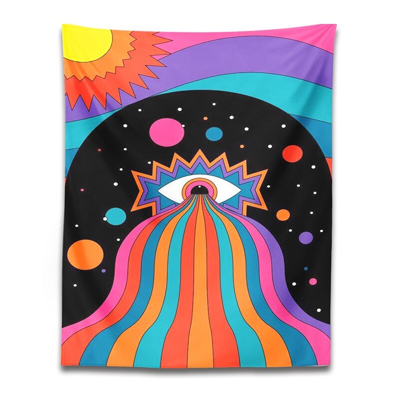 Colorful Eye Sun Moon Rainbow Tapestry - DormVibes