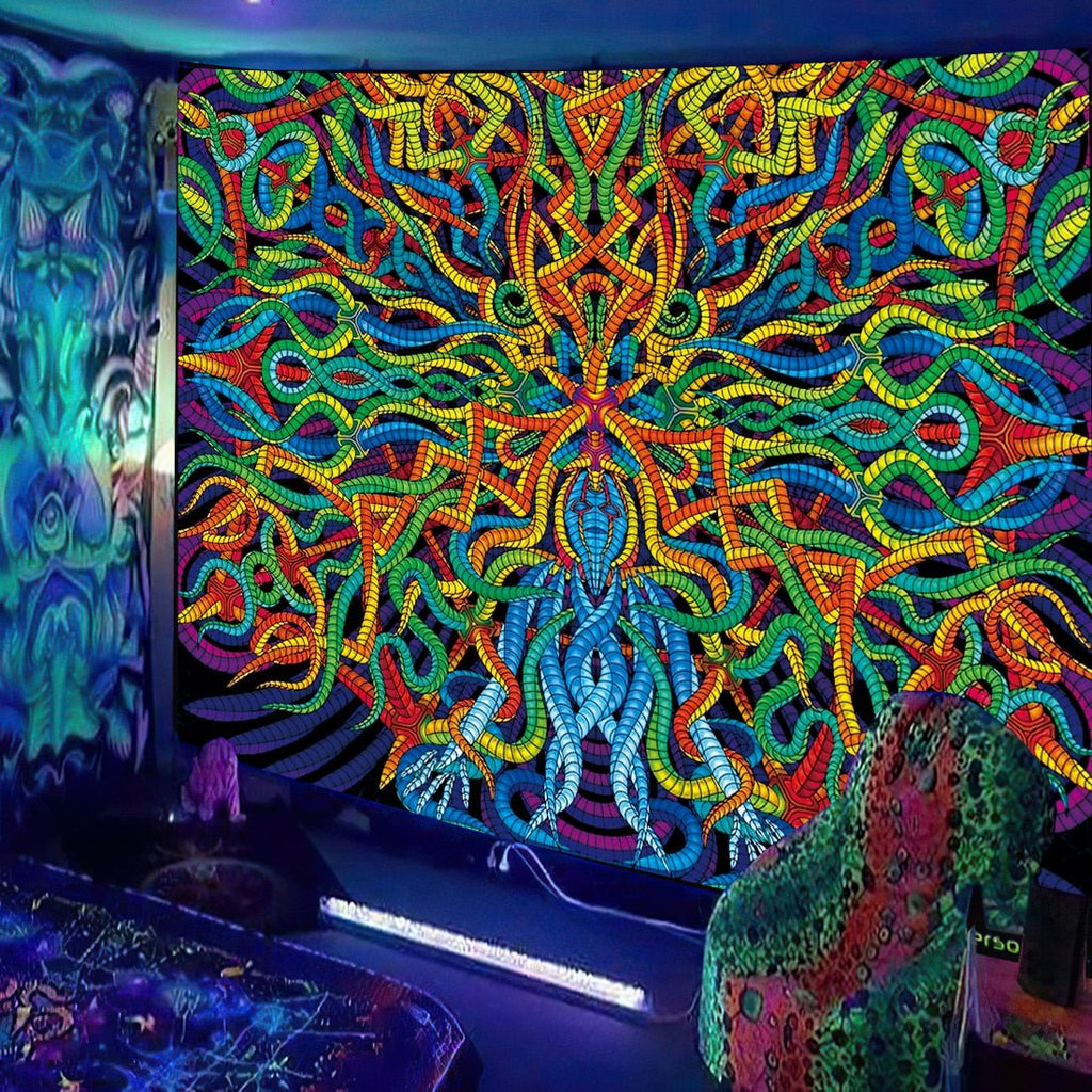 Cool Vibe Trippy Face Blacklight Tapestry - DormVibes