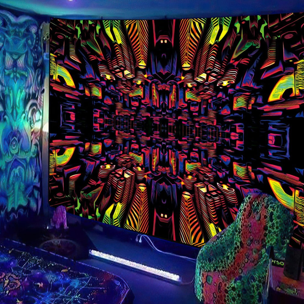 Cool Vibe Trippy Face Blacklight Tapestry - DormVibes