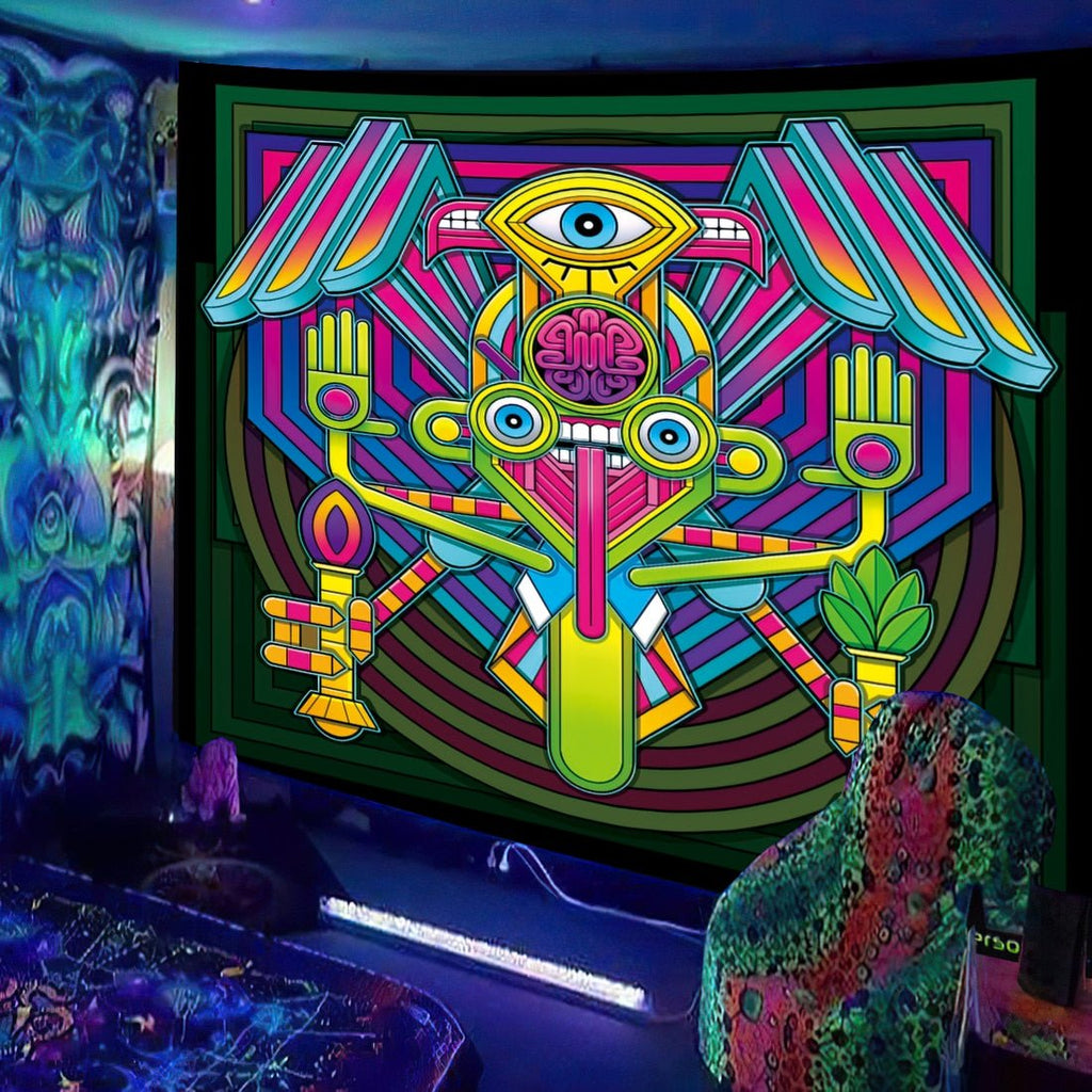 Cool Vibe Trippy Face Blacklight Tapestry - DormVibes